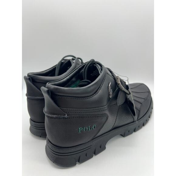 Polo Ralph Lauren Dover III Black Leather Lace Up Buckle Boots Men’s Size 14D - Picture 15 of 16